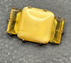 Vintage Art Deco Czech Yellow Glass Open Back Old Clasp Brooch Pin