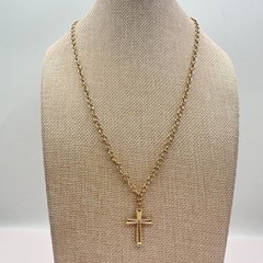 Vintage 80s Gold Tone Cross Pendant Necklace Chunky Chain Statement Jewelry Y2K