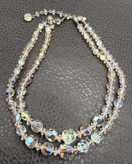 VTG AB Aurora Borealis Crystal Faceted Glass Bead Double Strand Necklace Choker
