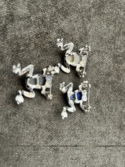 Lot of 3 Frog Stud Earrings Silver Tone Metal Enamel Black White Blue
