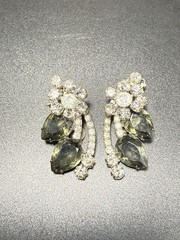 Vintage D&E Juliana Smoky Gray Rhinestone Clip On Earrings Statement Jewelry