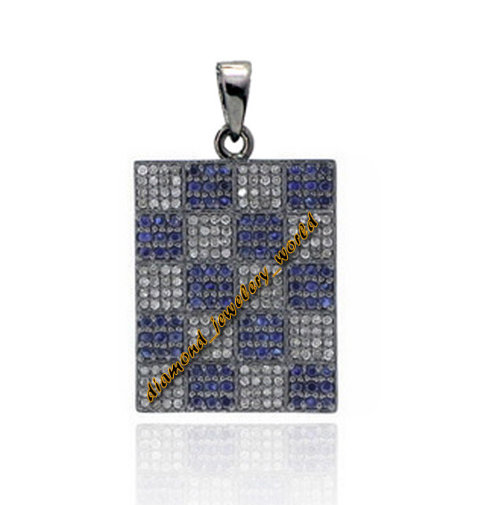 Vintage 1.05ctw Rose Cut Diamond Sapphire Studded Silver Amazing Pendant Jewelry