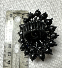 Black Faceted Rhinestone Oval Costume Statement Cocktail Ring Stretch Band r4