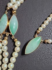 Vintage 5 Strand Pearl Jade 14K Gold Chocker Pearl Necklace by de Groot & Gudde