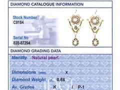 Natural Pearl, 0.66Ct Diamond and Enamel, 9k Yellow Gold Drop Earrings