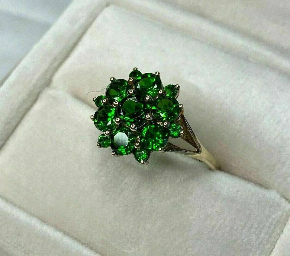 2Ct Round Cut Lab-Created Emerald Cluster Engagement Ring 14K Yellow Gold Finish