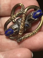 Victorian Stunning Gold Fill Embossed Coiled Vine Enameled Blue Brooch C Clasp