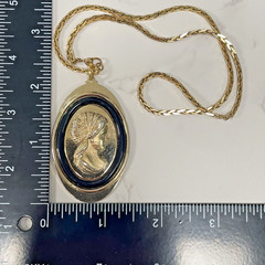 Vintage AVON Gold Tone Greek Cameo & MONET Gold Tone Chain Necklace 1970s – 16″