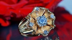 14k yellow gold sz 6 ring 0.80ct natural diamond flower vintage 8.26g Prism-lite