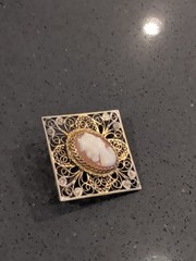 Vintage Shell Cameo Brooch 900 Silver Filigree 1.25″ Q23