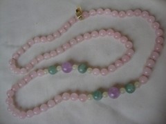 VINTAGE 12mm AMETHYST 10mm AVENTURINE JADE 8mm ROSE QUARTZ ENDLESS BEAD NECKLACE