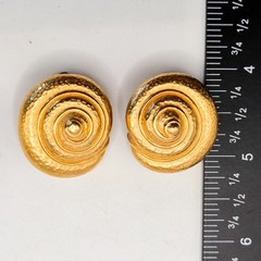 Carolee Vintage Gold Tone Hammered Spiral Swirl Clip On Earrings Round Statement