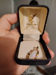 antique jewelry 14k gold white opal pendant with diamond inlay nice size