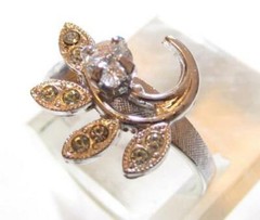 Vintage 14K GE ESPO White Gold Plated Spray FLOWER Clear Stone Silver CZ Ring