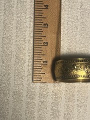 Antique 1930’s Victorian Revival Etched Hinged Bangle Wide Gold tone Bracelet