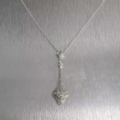 Art Deco Vintage Style Round 2Ct Lab Created Diamond 14K White Gold FN Pendants