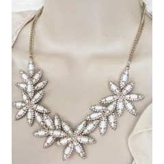 Lovely Gold White Tone Rhinestone Floral Collar Necklace by TALBOTS 21″ NOS