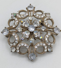 Vintage Ice Blue Rhinestone Starburst Snowflake Brooch Clear AB Crystal Pin MCM