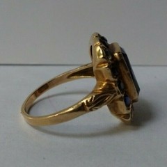 ANTIQUE 10K GOLD FAUX FACETED SAPPHIRE & PASTE STONES RING SIZE 6*