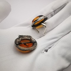 Vintage Women’s Honey Amber Oval 925 Sterling Silver Stud Earrings 9.5g