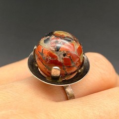 Vintage Modernist Bloodstone Sterling Silver Ring Size 5.25