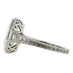 Vintage Art Deco Lab-Created Diamond Milgrain Wedding 14K White Gold Finish Ring