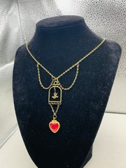 Vintage Boho Quirky Love Bird Dove Pink Photo Heart Locket Statement Necklace