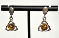 VTG Necklace Earring Baltic Green Honey Amber Sterling Silver Collar Celtic Knot