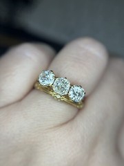 2.50 ctw Antique Old Mine Cut Diamond Three Stone Engagement Wedding Ring