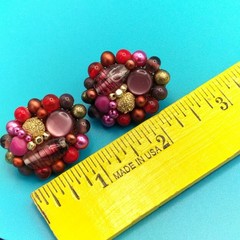 Vintage Japan Multi-Color Clip On Cluster Beaded Earrings Boho Chic