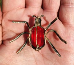 Vintage Copper BEETLE With RED Stone PENDANT