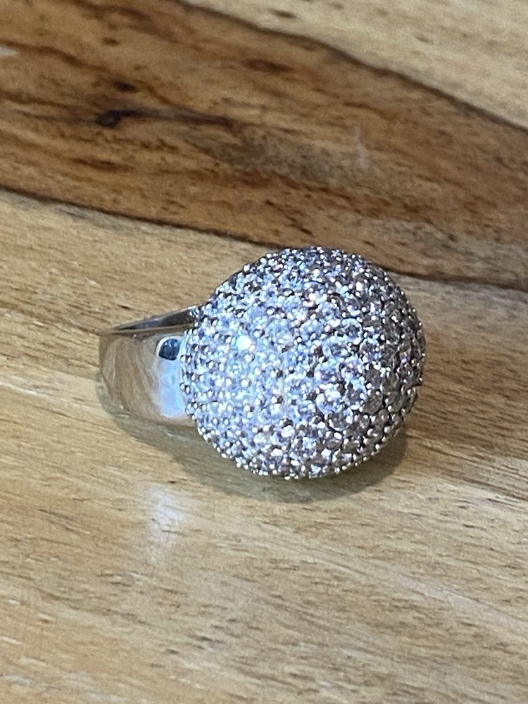 Sterling Silver 925 Cluster CZ Artisan Cocktail Ring Dome 3D Pave Bling Sz 5 5.5