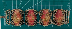 Vintage Selro Selini Red Confetti Lucite Panel Bracelet Coffin Chunky Wide MCM