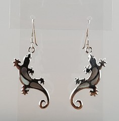 VTG 925 Gecko Lizard Earrings 1.5in Drop Sterling Silver 3gtw White MOP Inlay