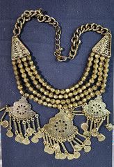 Vtg Boho Tribal Chandelier Charm Collar Ethnic Statement Brass Tone Necklace Art