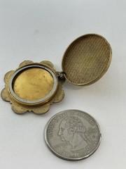 Antique Art Deco Pink Rose Gold Plate & Sterling Inset Flowers Locket Pin Brooch