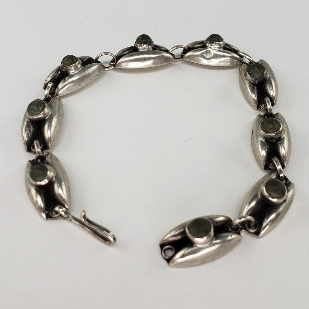 Sterling Silver Small Mexico Green Turquoise Tennis Bracelet 6.25 in 6.4g [7120]