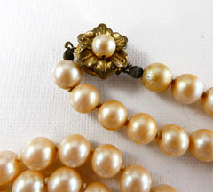 Vintage Miriam Haskell Faux Pearl Necklace Strand Brass Tone Clasp Classic