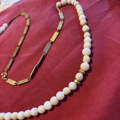 Agate/Quartz? Brass Vintage Necklace 33in