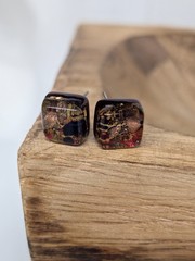 Gorgeous Vintage Italy Murano Glass Square Earrings Gold Foil Sparkly