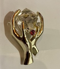 Vintage Jeweled Hand Brooch Unsigned Coro ? Red / Clear Rhinestones