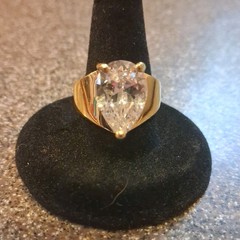 Rare & vintage! unbranded Sterling 925 Gold Wash 15mm Teardrop CZ Ring size 6