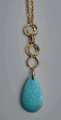 NEW Faux Turquoise Pendant Necklace Big Blue Teardrop Boho Chic Southwestern
