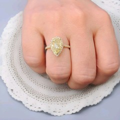14k Yellow Gold Engagement Ring 2.50CT. Natural Pear cut Yellow Diamond GIA Cert