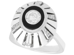 Vintage Art Deco Style Black Onyx and 1.68 ct Diamond 18k White Gold Dress Ring