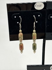 VTG Unakite Stone Native Birds and Towers Artisan Dangle Drop Earrings – NICE!