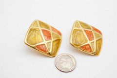 Vintage Clip On Earrings Gold Tone Enamel