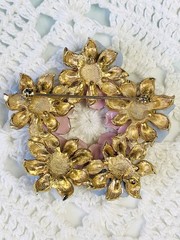 Vintage Porcelain Pastel Pink Blue White Roses Brooch