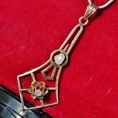 10k rose gold pendant 0.05ct diamond pearl charm 1890’s antique handmade 0.9gr