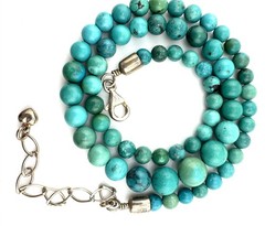 DTR Sterling Turquoise Bead Necklace Graduated Blue Green Stone 18-21 In
